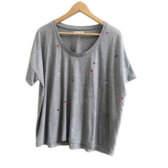 Madewell Women’s Diamond Design Tee Size Large Gray Scoop Neck Basics Spring - Picture 1 of 6